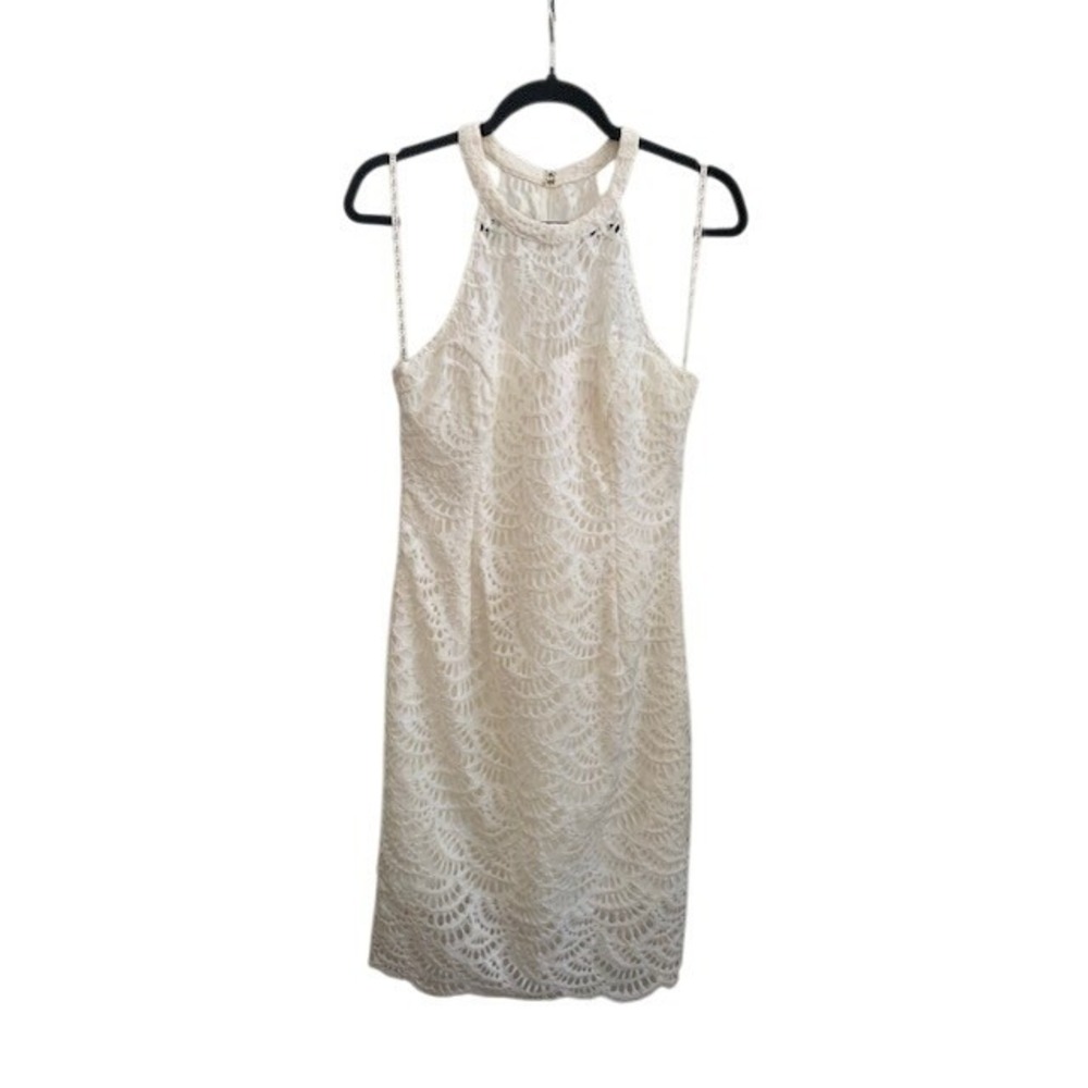 Lilly‎ Pulitzer White Scalloped Lace High Neck Halter Sheath Dress Womens Size 4